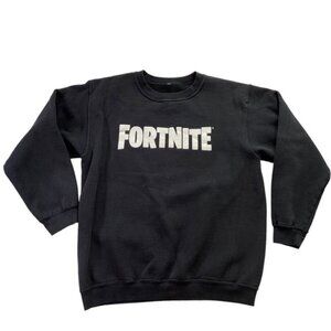 FORTNITE graphic sweatshirt fleece black white scoop neck long sleeves medium
